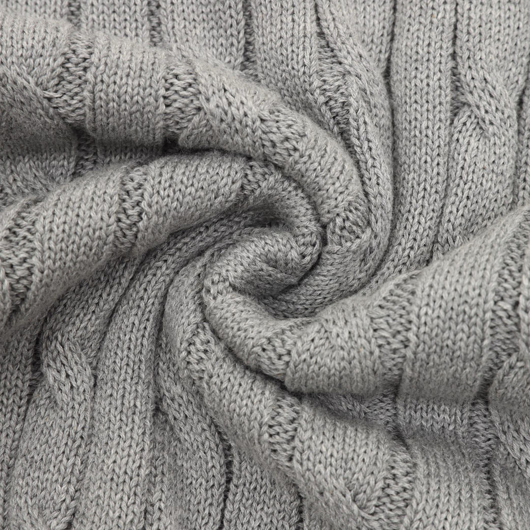 Cable-Knit Crewneck Sweater Gray