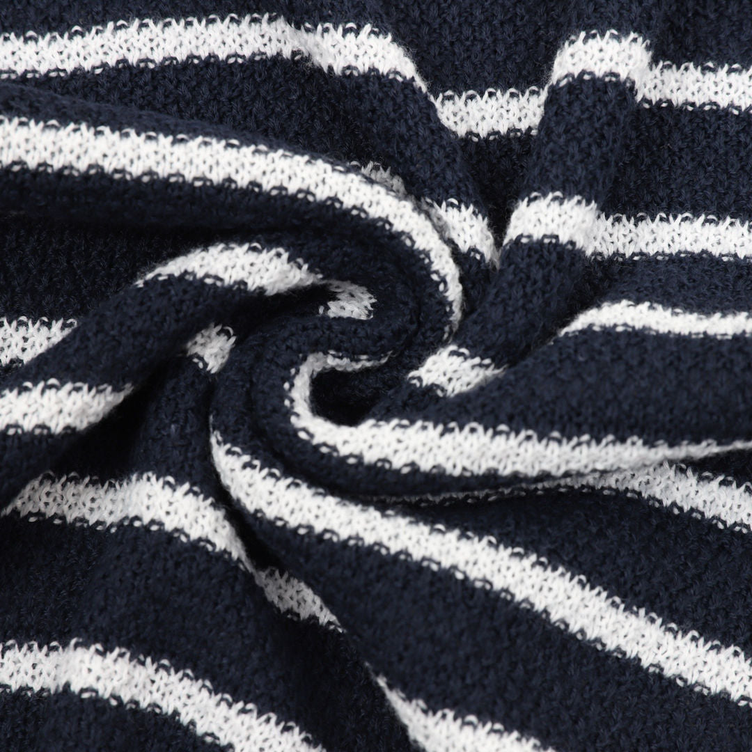 Pony Logo Striped Knitted Polo Shirt Navy/White