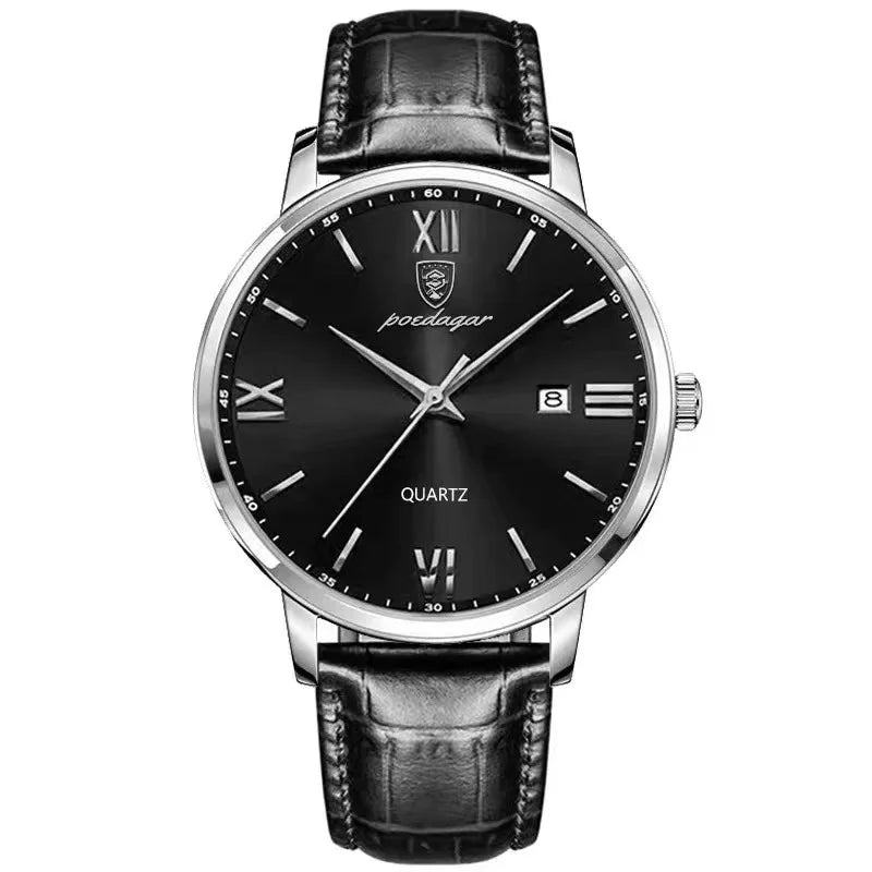 POEDAGAR Minimal Date Leather Watch