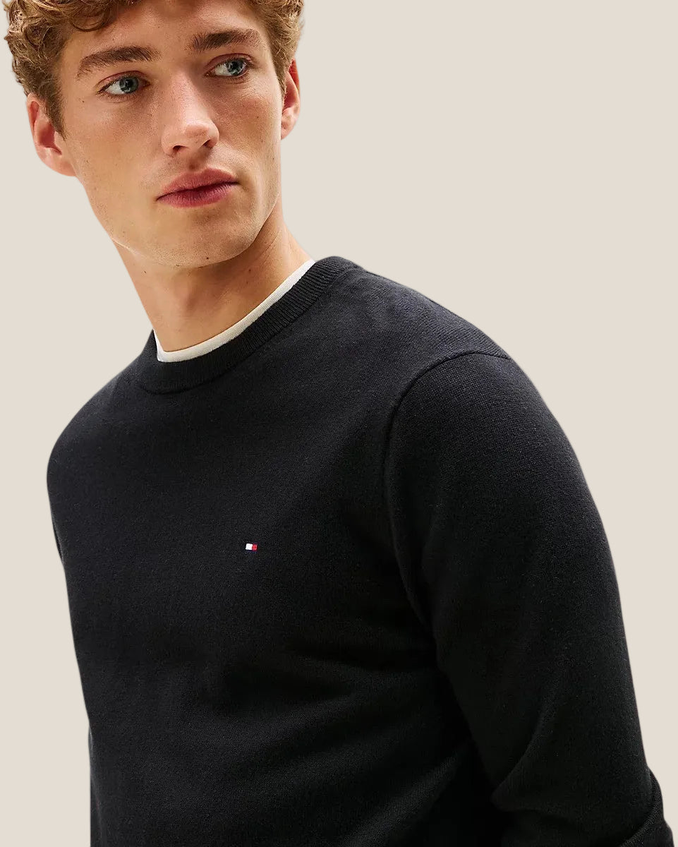 Maglione Girocollo In Misto Cashmere Con Logo Bandierina Ricamato
