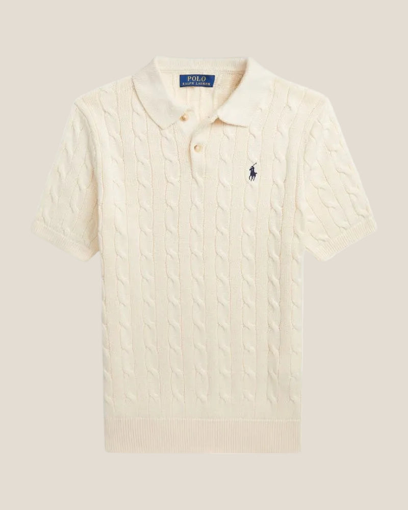 Cable-Knit Cotton Polo-Collar Sweater