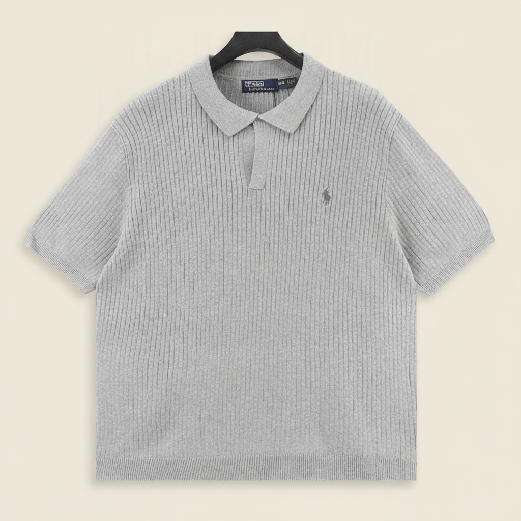 Pony Lapel Striped Polo Shirt Gray