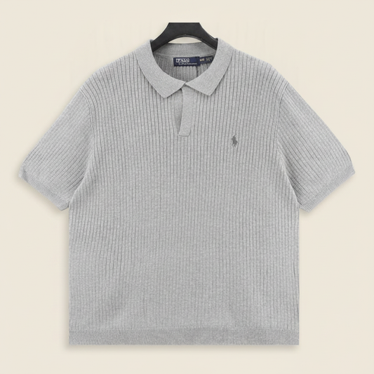 Pony Lapel Striped Polo Shirt Gray