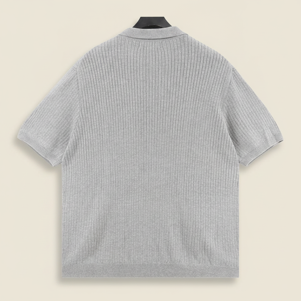 Pony Lapel Striped Polo Shirt Gray