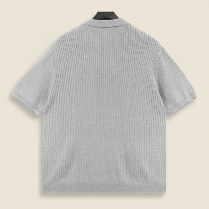 Pony Lapel Striped Polo Shirt Gray
