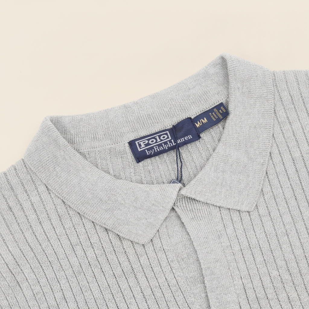 Pony Lapel Striped Polo Shirt Gray