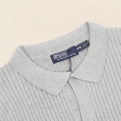 Pony Lapel Striped Polo Shirt Gray