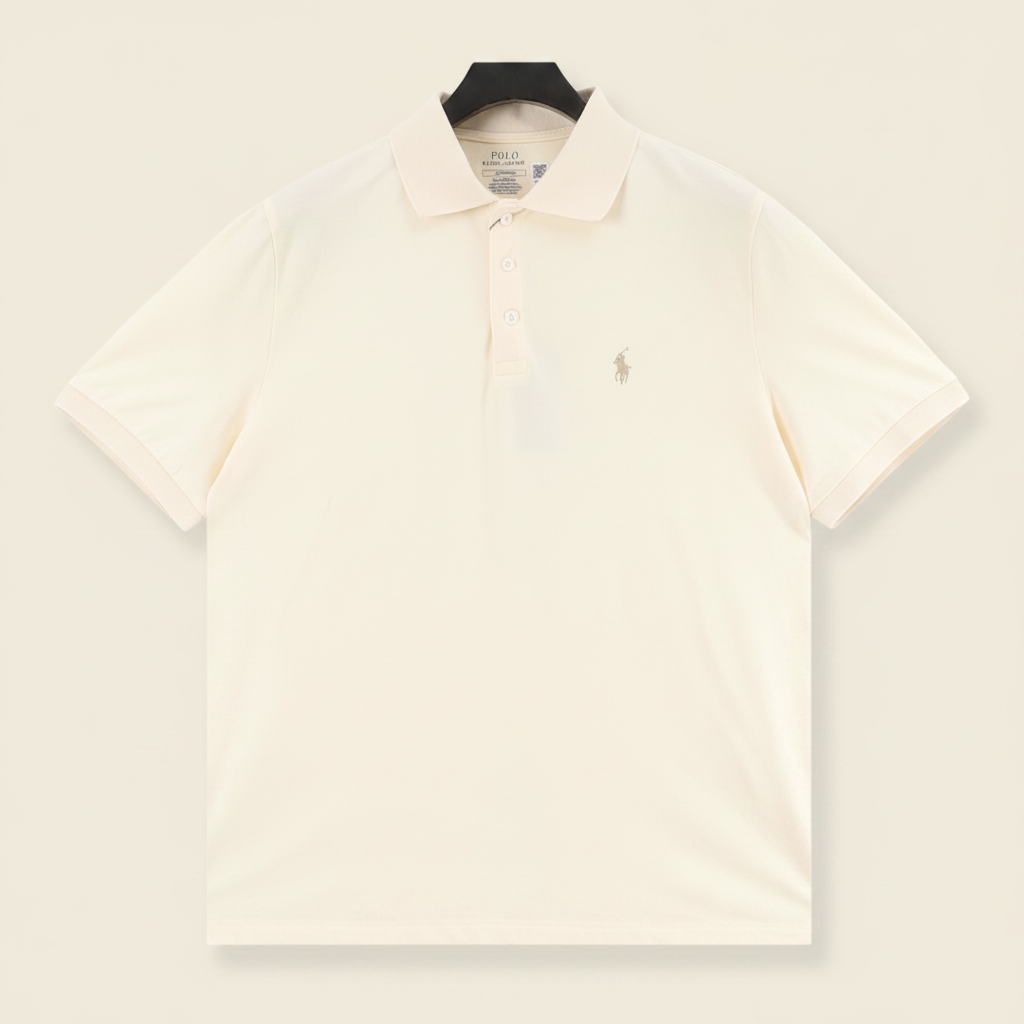 Pony Lapel Striped Polo Shirt Cream