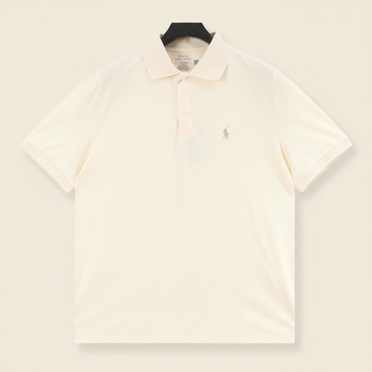 Pony Lapel Striped Polo Shirt Cream