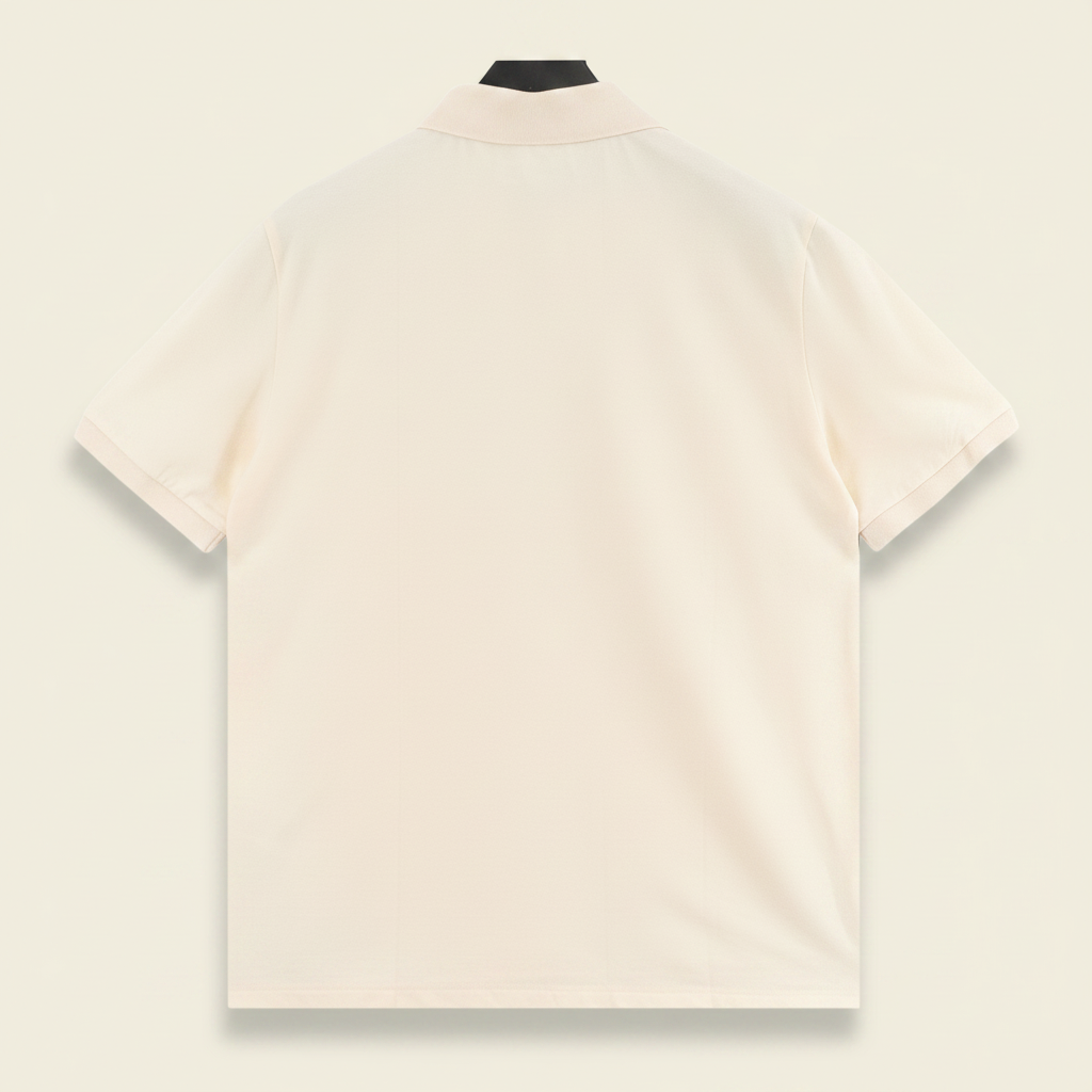 Pony Lapel Striped Polo Shirt Cream