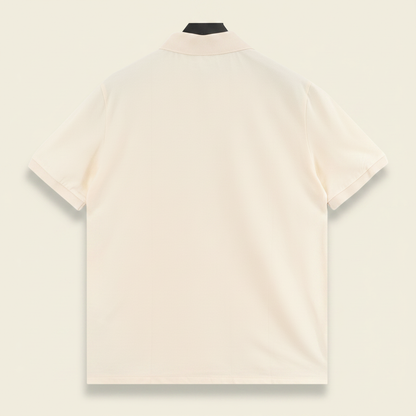 Pony Lapel Striped Polo Shirt Cream