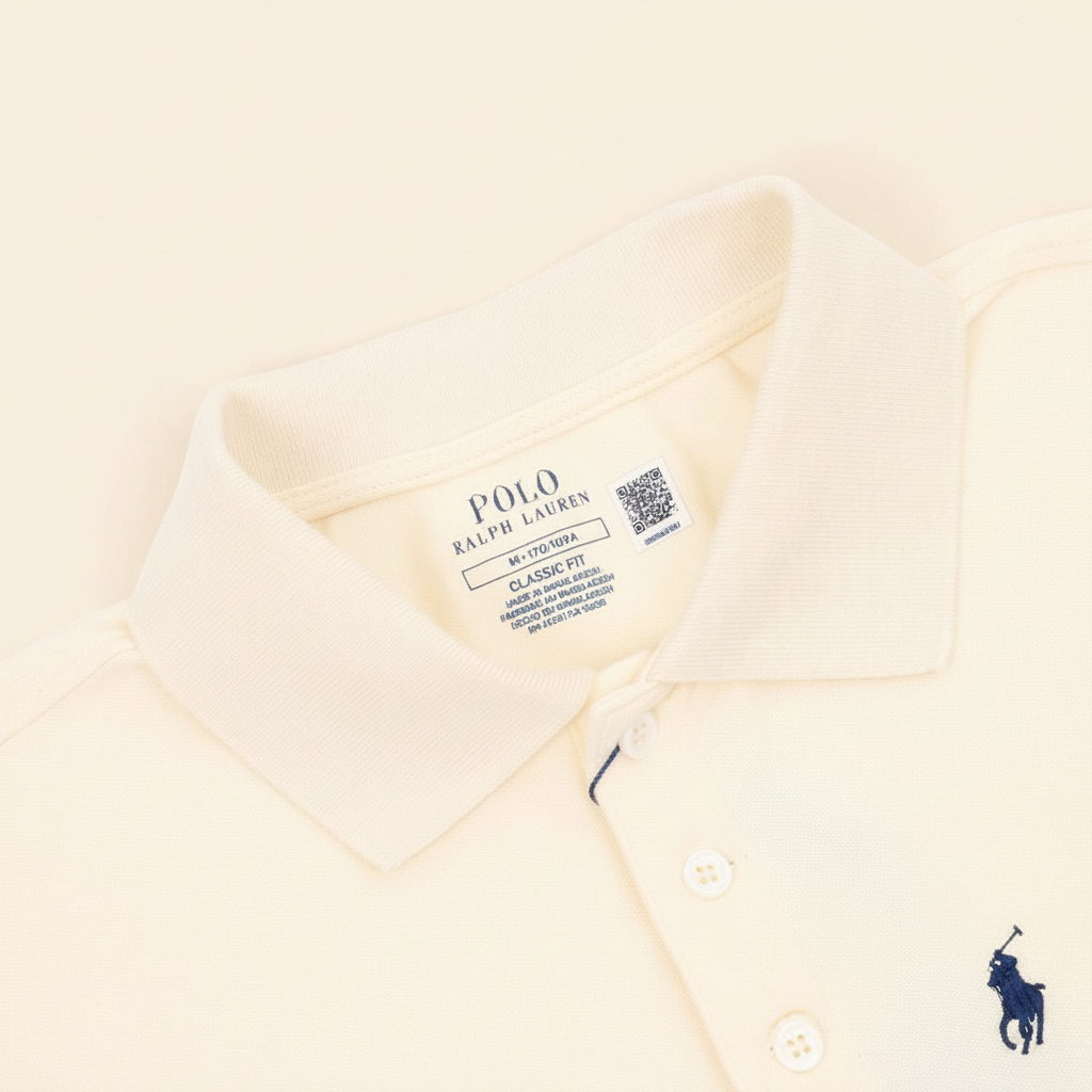 Pony Lapel Striped Polo Shirt Cream