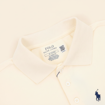 Pony Lapel Striped Polo Shirt Cream