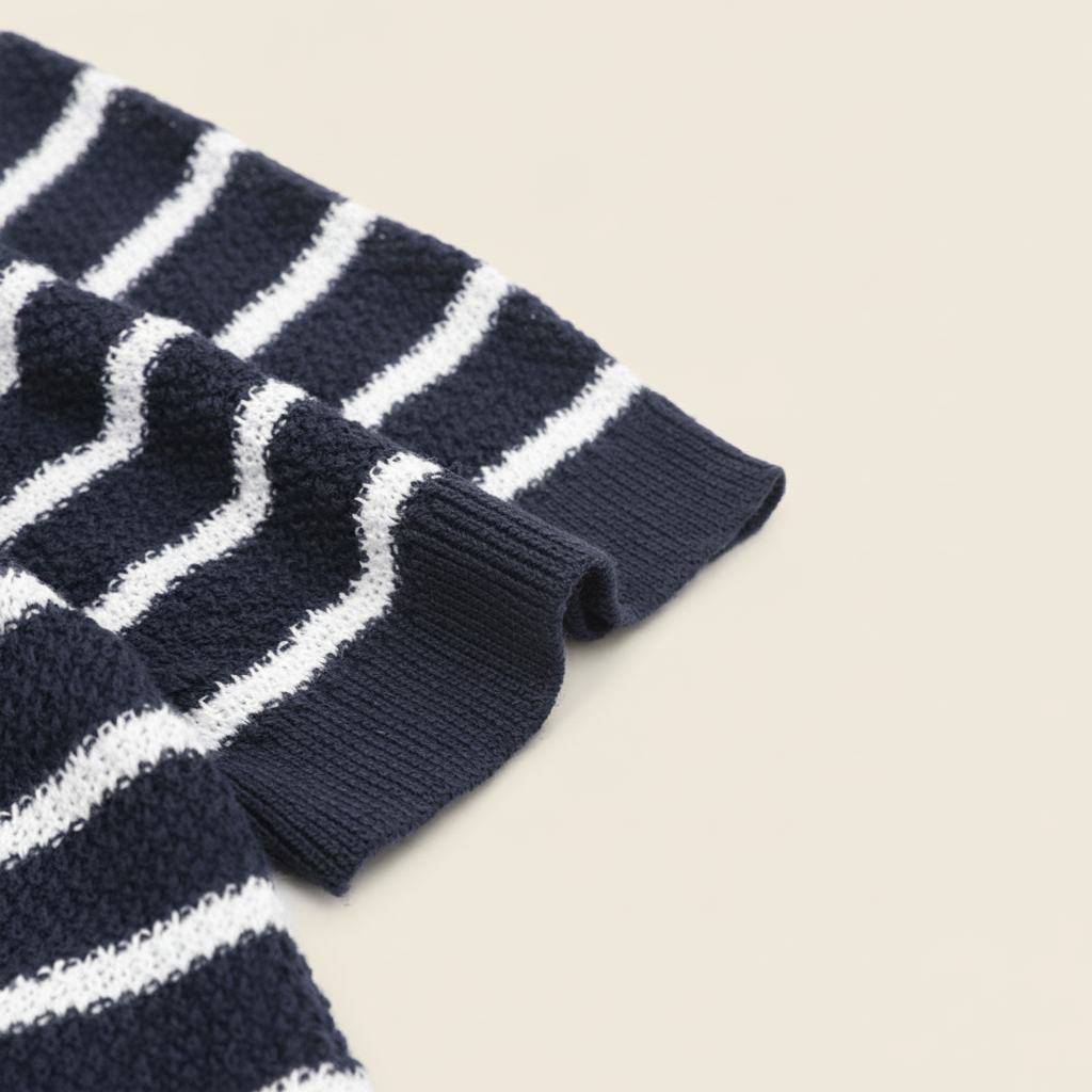 Pony Logo Striped Knitted Polo Shirt Navy/White