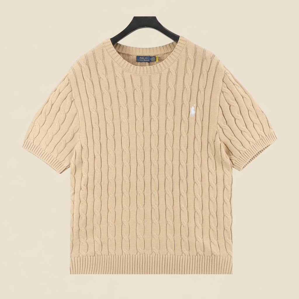 Cable-Knit Crewneck Sweater Camel