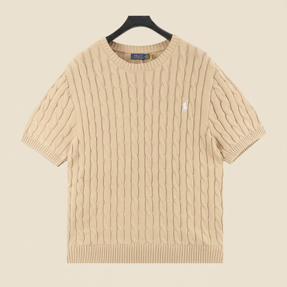 Cable-Knit Crewneck Sweater Camel