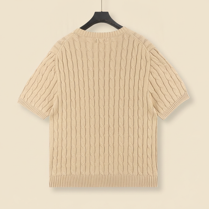 Cable-Knit Crewneck Sweater Camel