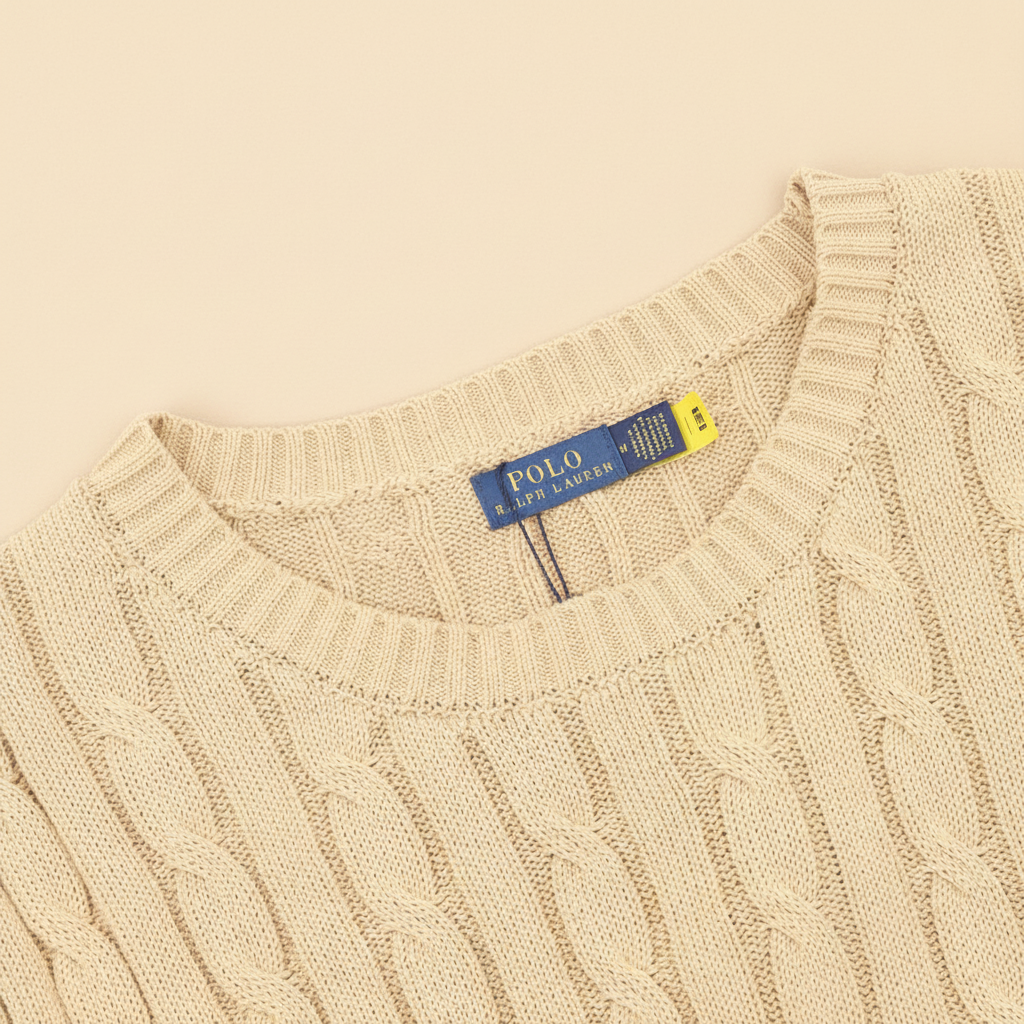 Cable-Knit Crewneck Sweater Camel