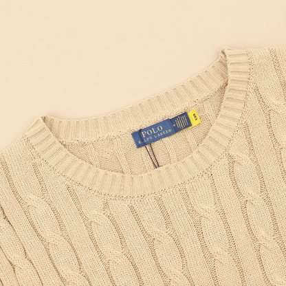 Cable-Knit Crewneck Sweater Camel