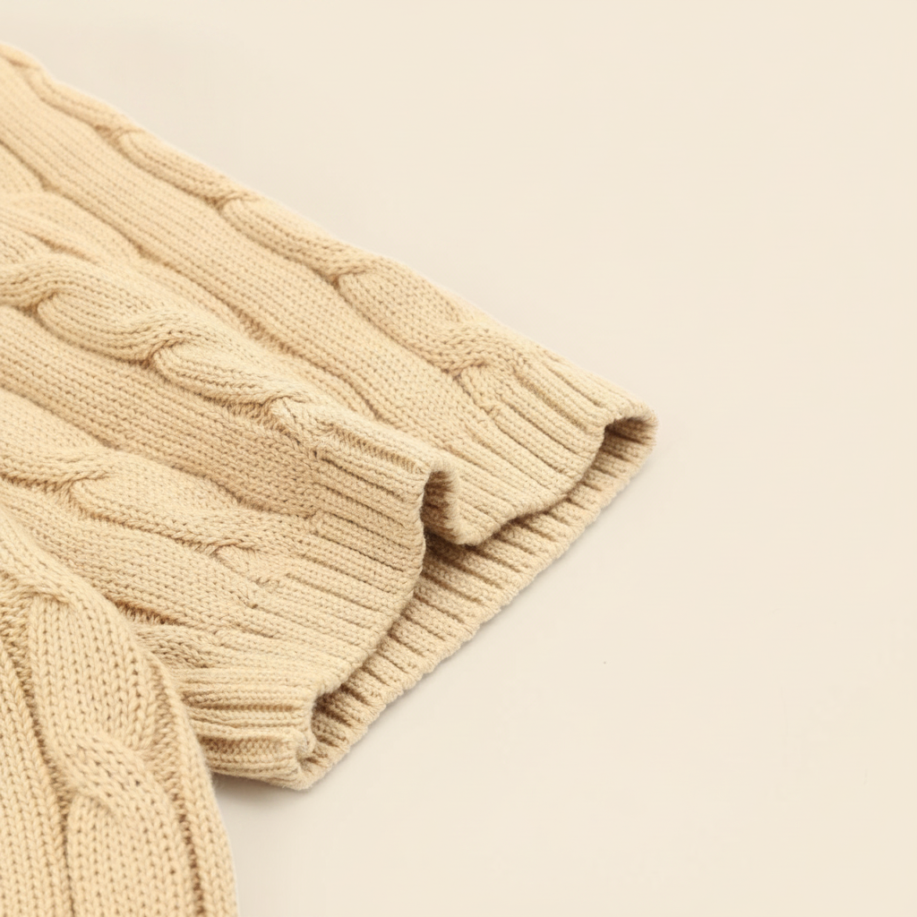 Cable-Knit Crewneck Sweater Camel
