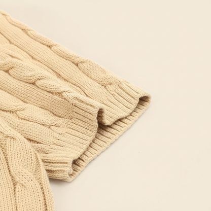 Cable-Knit Crewneck Sweater Camel