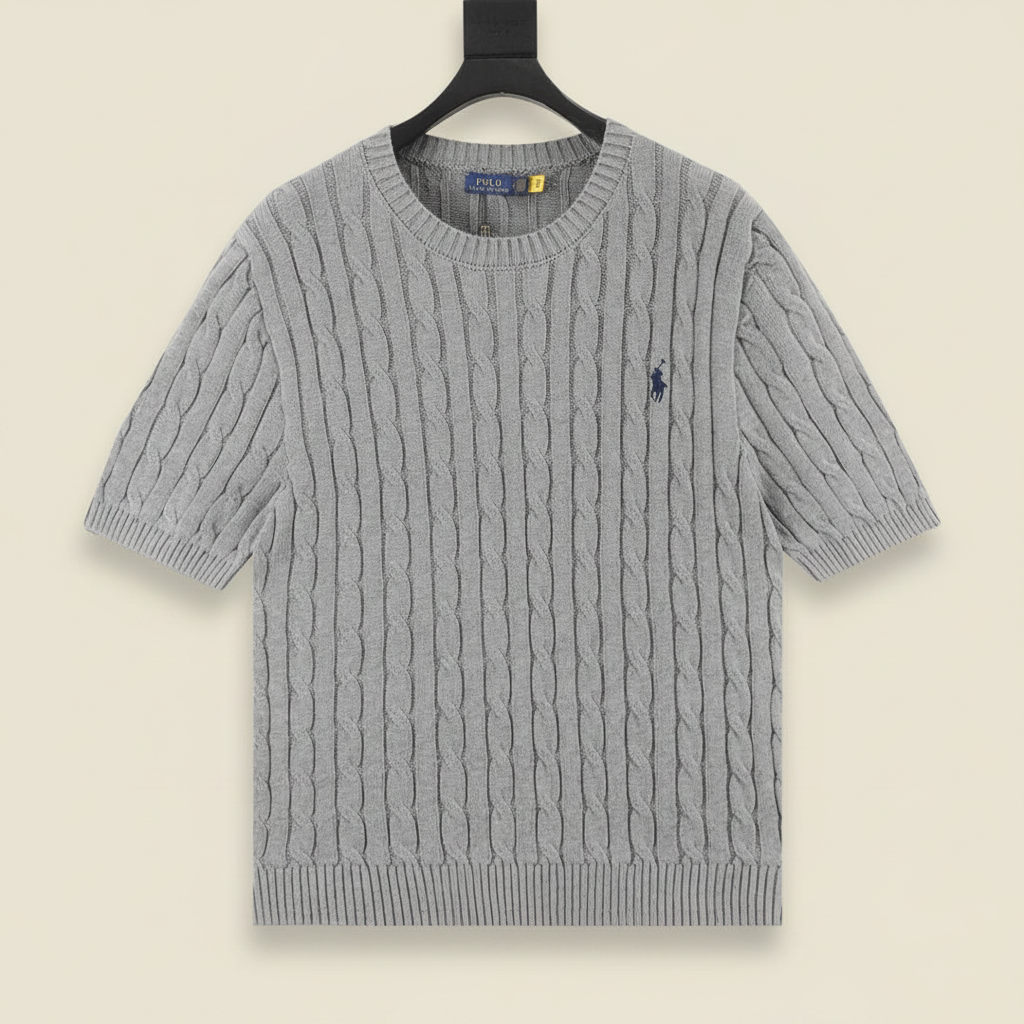Cable-Knit Crewneck Sweater Gray