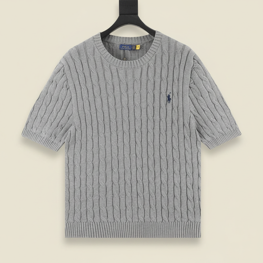 Cable-Knit Crewneck Sweater Gray