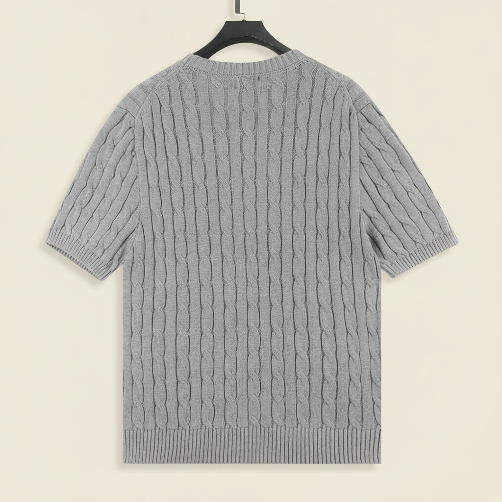Cable-Knit Crewneck Sweater Gray