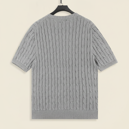 Cable-Knit Crewneck Sweater Gray