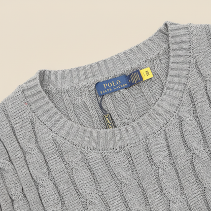 Cable-Knit Crewneck Sweater Gray