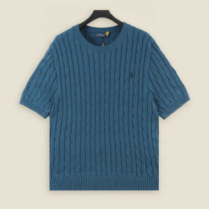 Cable-Knit Crewneck Sweater Teal