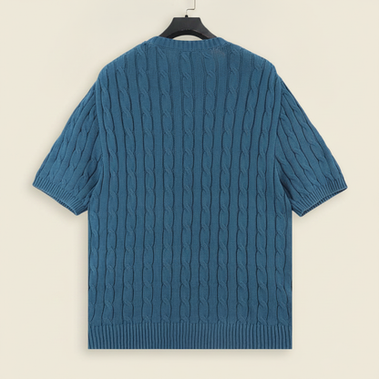 Cable-Knit Crewneck Sweater Teal