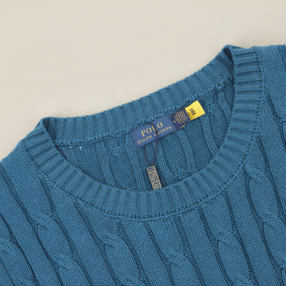 Cable-Knit Crewneck Sweater Teal