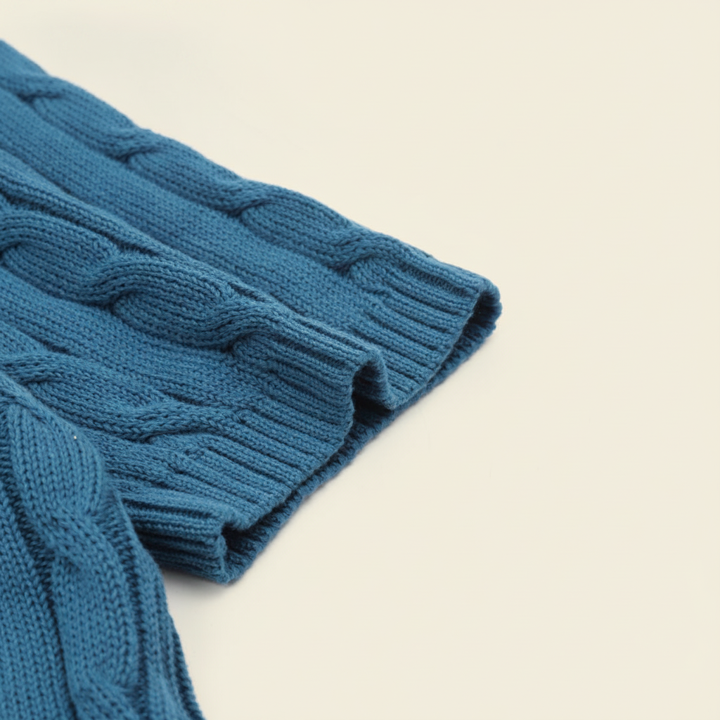 Cable-Knit Crewneck Sweater Teal