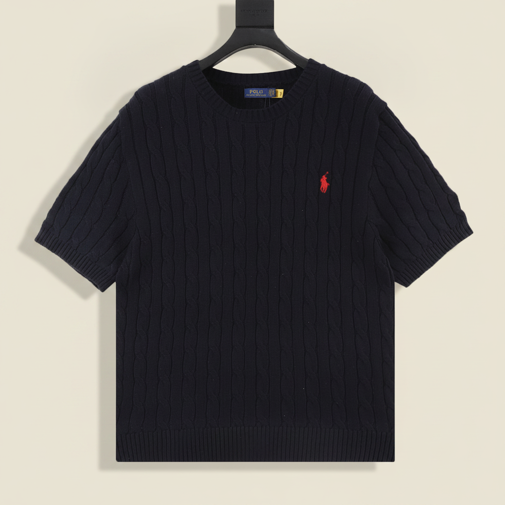 Cable-Knit Crewneck Sweater Navy