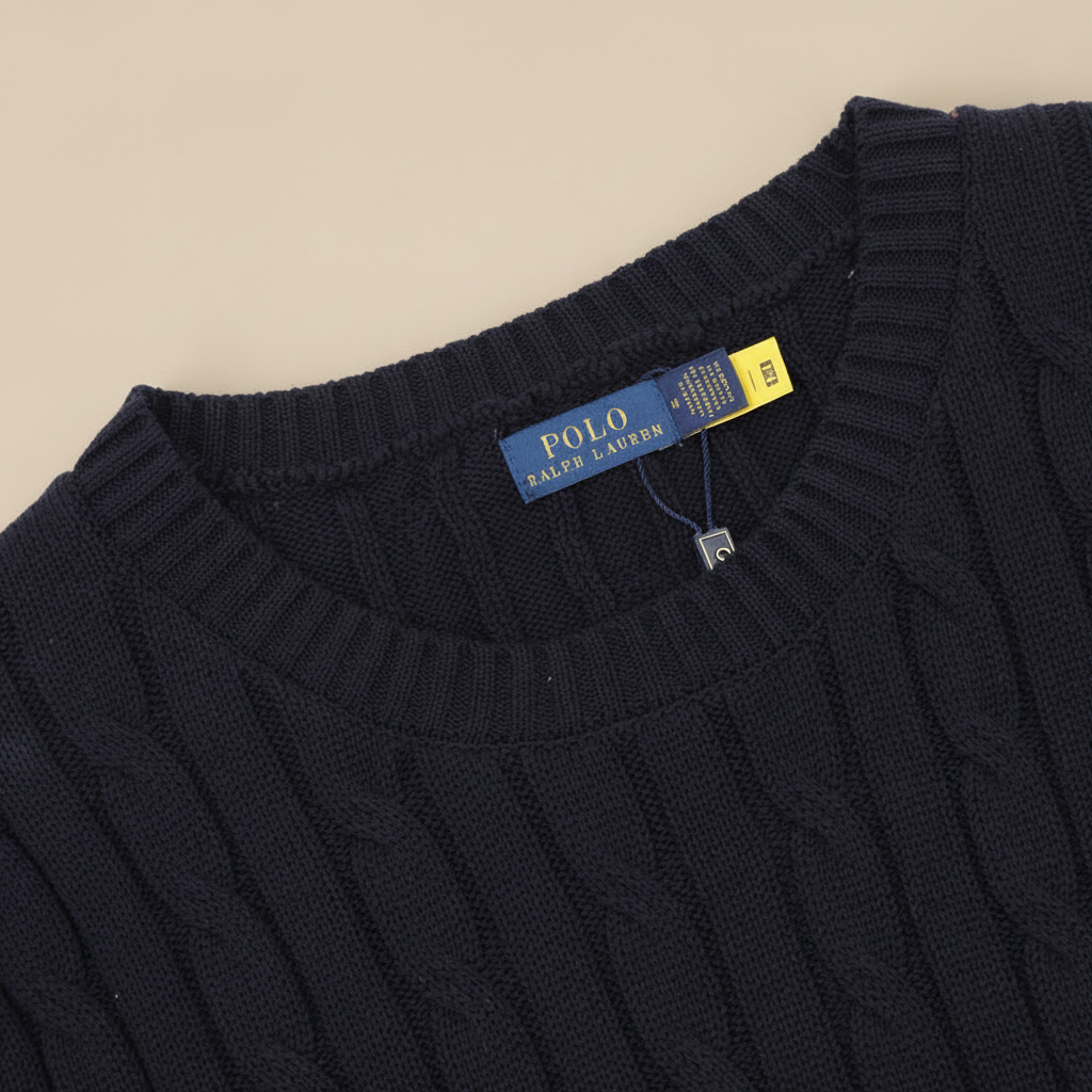 Cable-Knit Crewneck Sweater Navy