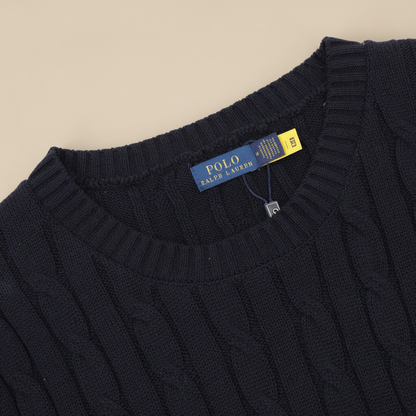 Cable-Knit Crewneck Sweater Navy
