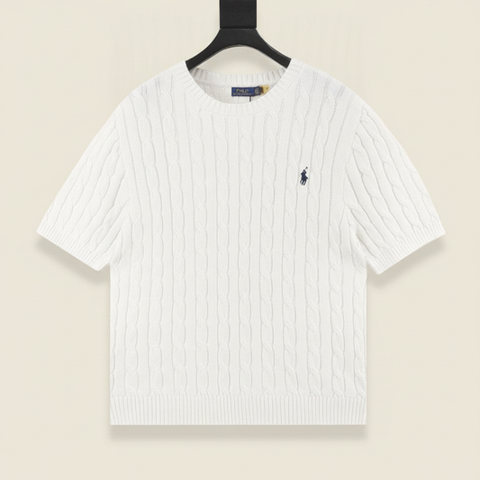Cable-Knit Crewneck Sweater White
