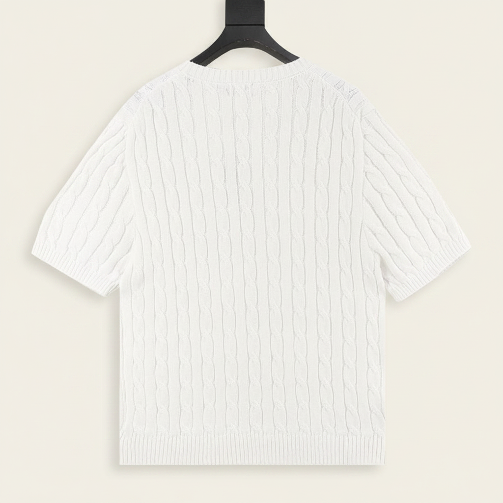 Cable-Knit Crewneck Sweater White