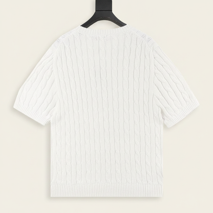 Cable-Knit Crewneck Sweater White