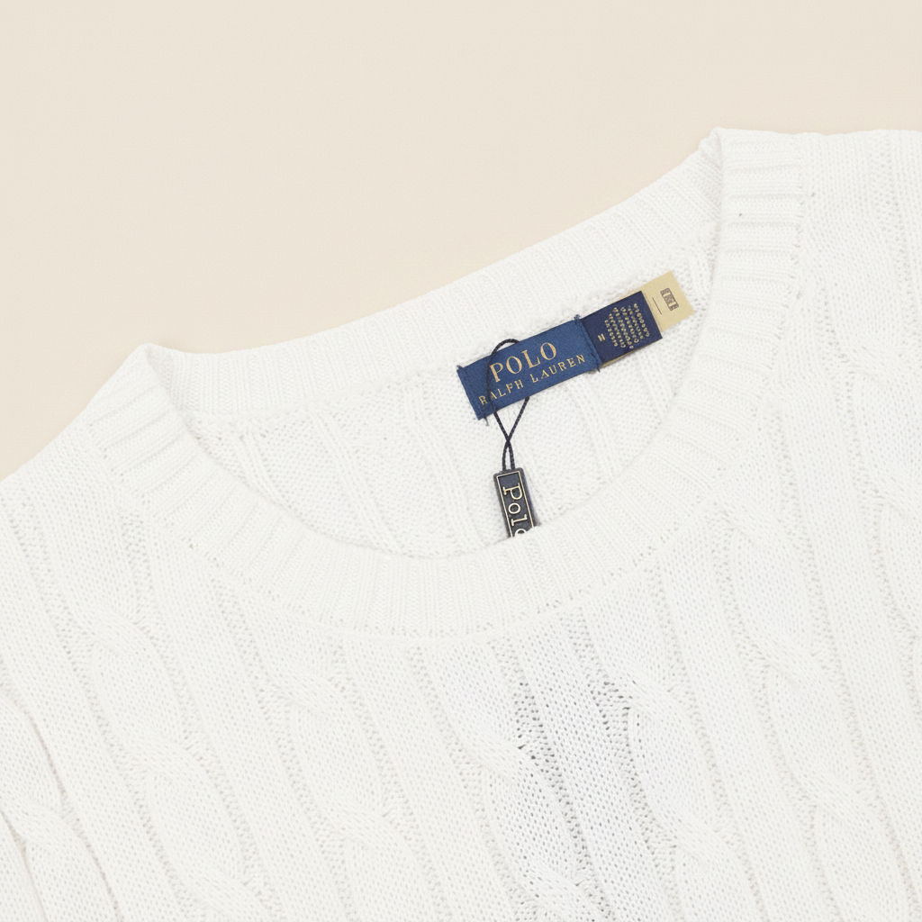 Cable-Knit Crewneck Sweater White