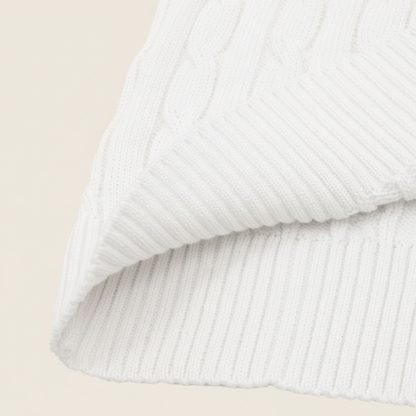 Cable-Knit Crewneck Sweater White