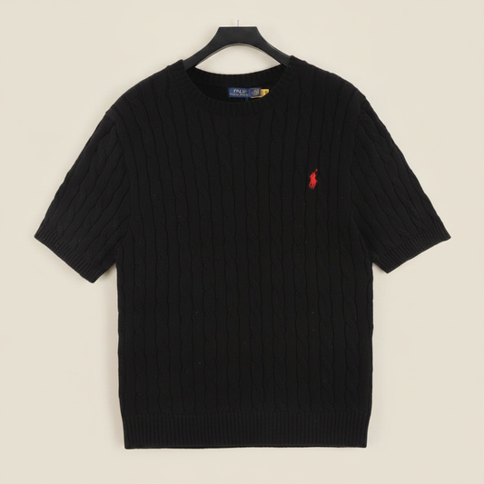 Cable-Knit Crewneck Sweater Black