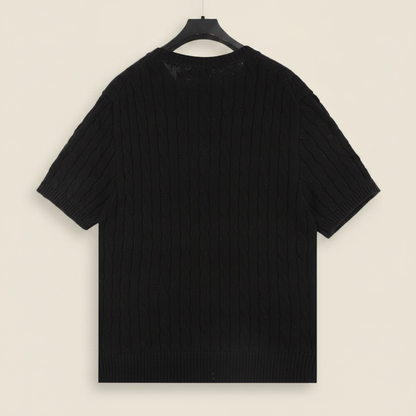 Cable-Knit Crewneck Sweater Black