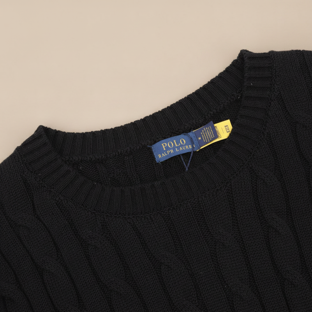 Cable-Knit Crewneck Sweater Black