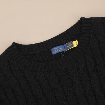 Cable-Knit Crewneck Sweater Black