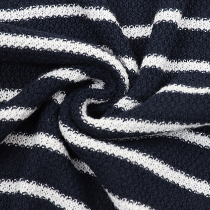 Pony Logo Striped Knitted Polo Shirt Navy/White
