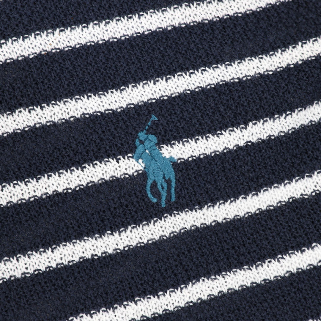 Pony Logo Striped Knitted Polo Shirt Navy/White