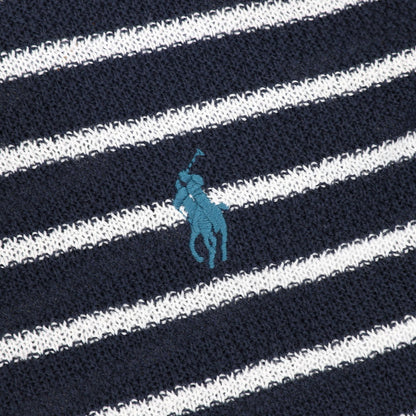 Pony Logo Striped Knitted Polo Shirt Navy/White