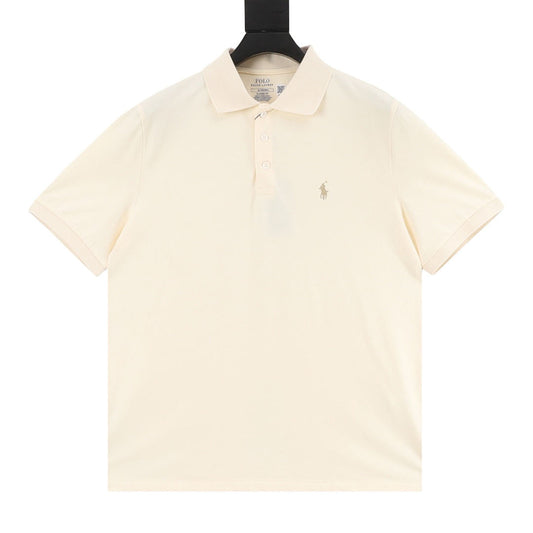 Pony Lapel Striped Polo Shirt Cream